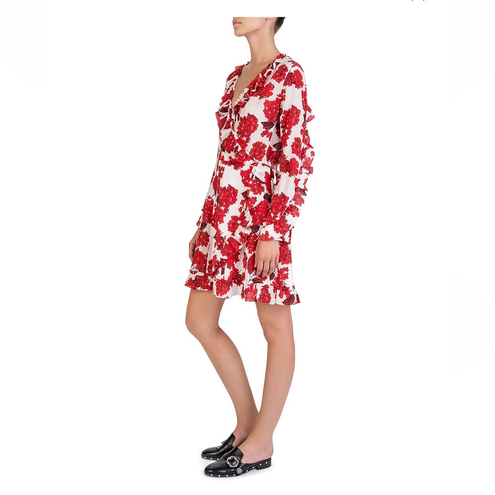 The Kooples Hortensia Print Silk Ruffled Silk Wrap Dress Size 1 - Picture 4 of 10